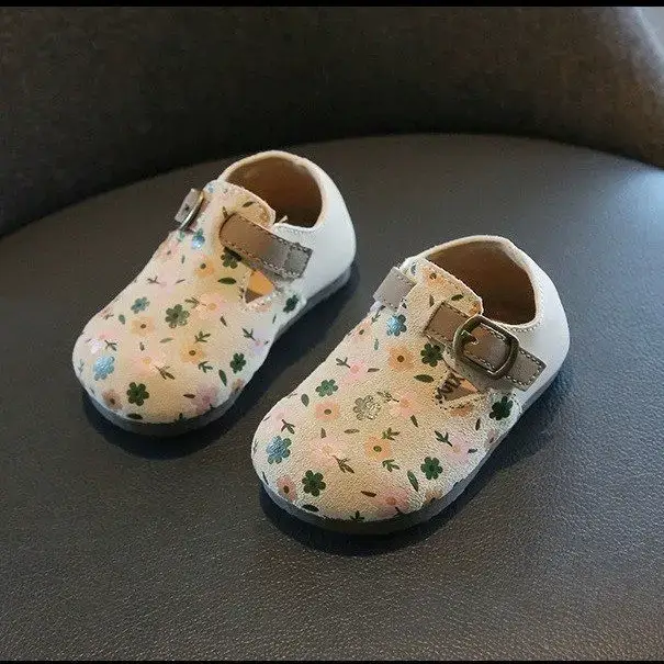 Baby Girl's Floral Birkenneth Shoes White with Buckle