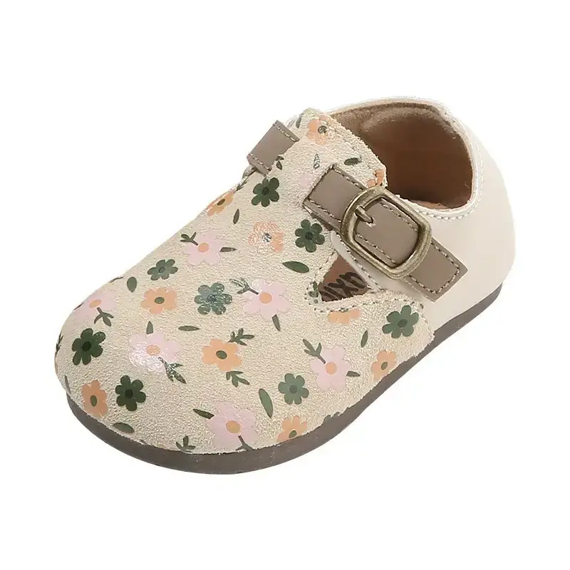 Baby Girl's Floral Birkenneth Shoes White with Buckle
