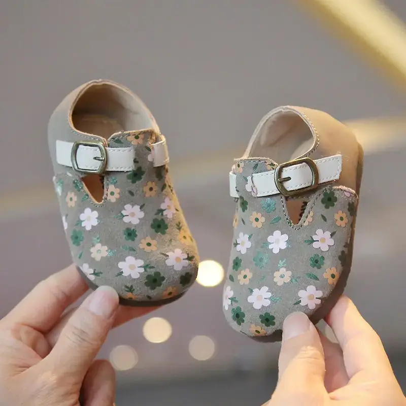 Baby Girl's Floral Birkenneth Shoes White with Buckle