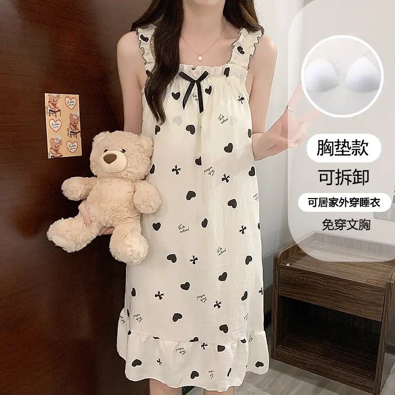Nightgown for Women Summer Suspender New Style Princess Style Accessible Luxury Pure Desire Sweet Lace with Breast Pad Simple Home Wear 106