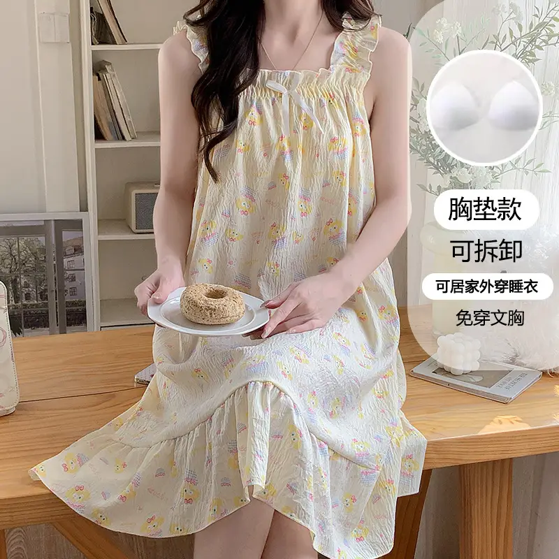 Nightgown for Women Summer Suspender New Style Princess Style Accessible Luxury Pure Desire Sweet Lace with Breast Pad Simple Home Wear 106
