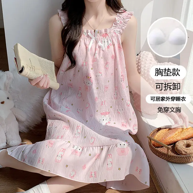Nightgown for Women Summer Suspender New Style Princess Style Accessible Luxury Pure Desire Sweet Lace with Breast Pad Simple Home Wear 106