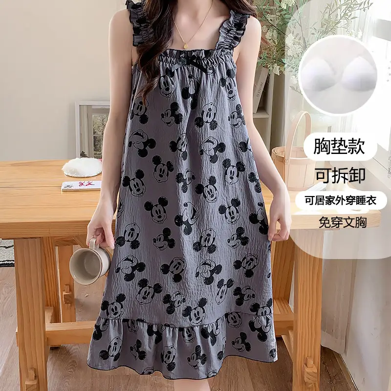 Nightgown for Women Summer Suspender New Style Princess Style Accessible Luxury Pure Desire Sweet Lace with Breast Pad Simple Home Wear 106