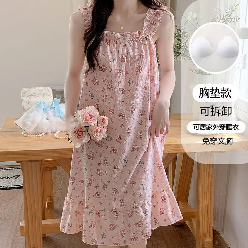 Nightgown for Women Summer Suspender New Style Princess Style Accessible Luxury Pure Desire Sweet Lace with Breast Pad Simple Home Wear 106