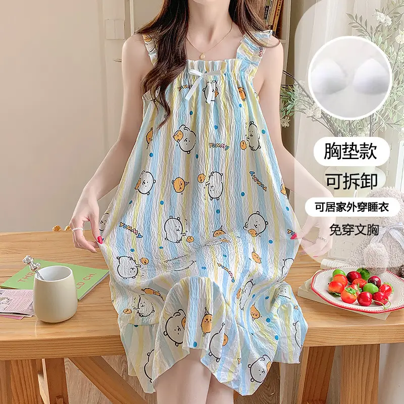 Nightgown for Women Summer Suspender New Style Princess Style Accessible Luxury Pure Desire Sweet Lace with Breast Pad Simple Home Wear 106