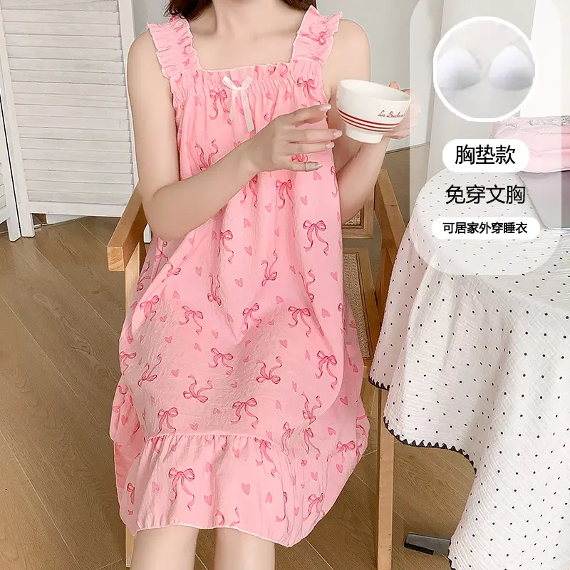 Nightgown for Women Summer Suspender New Style Princess Style Accessible Luxury Pure Desire Sweet Lace with Breast Pad Simple Home Wear 106