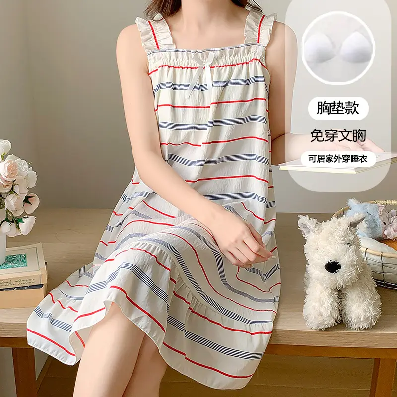 Nightgown for Women Summer Suspender New Style Princess Style Accessible Luxury Pure Desire Sweet Lace with Breast Pad Simple Home Wear 106
