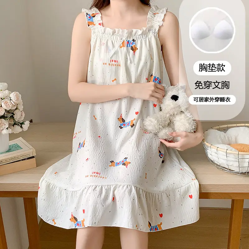 Nightgown for Women Summer Suspender New Style Princess Style Accessible Luxury Pure Desire Sweet Lace with Breast Pad Simple Home Wear 106