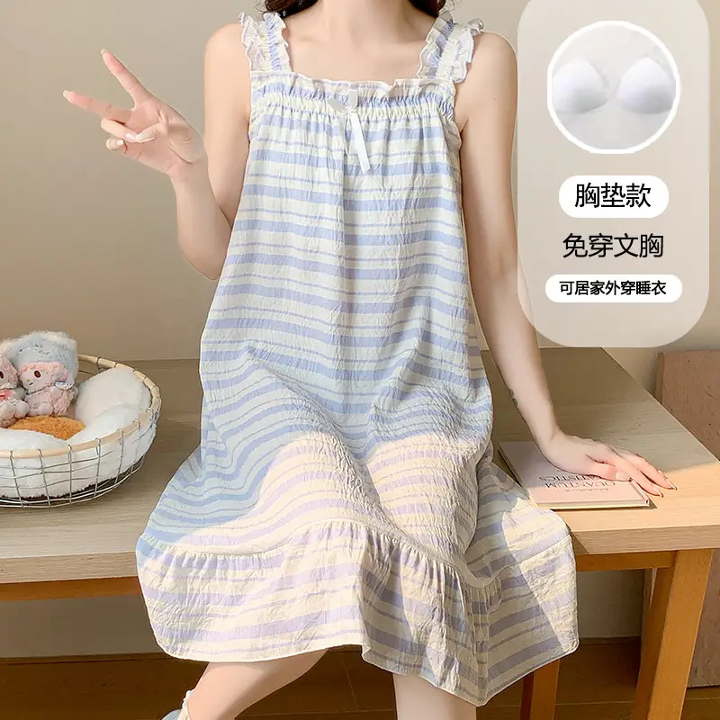 Nightgown for Women Summer Suspender New Style Princess Style Accessible Luxury Pure Desire Sweet Lace with Breast Pad Simple Home Wear 106