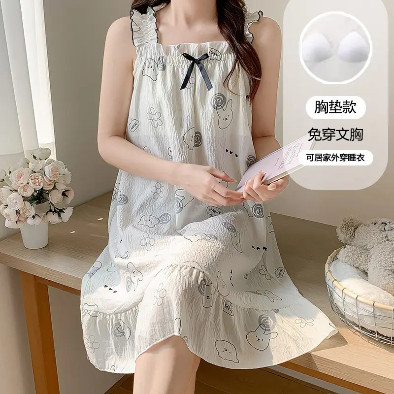 Nightgown for Women Summer Suspender New Style Princess Style Accessible Luxury Pure Desire Sweet Lace with Breast Pad Simple Home Wear 106