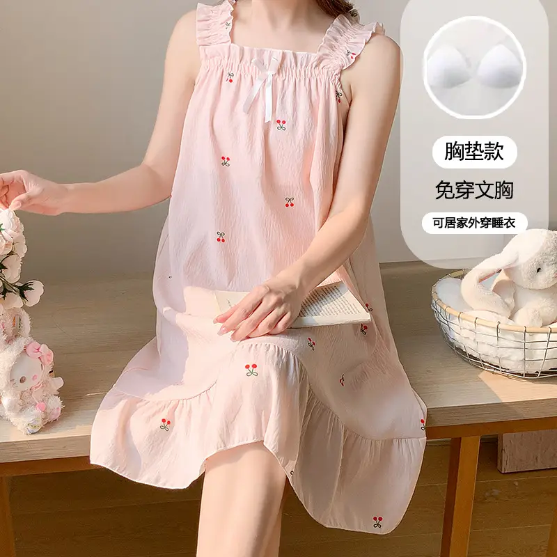 Nightgown for Women Summer Suspender New Style Princess Style Accessible Luxury Pure Desire Sweet Lace with Breast Pad Simple Home Wear 106