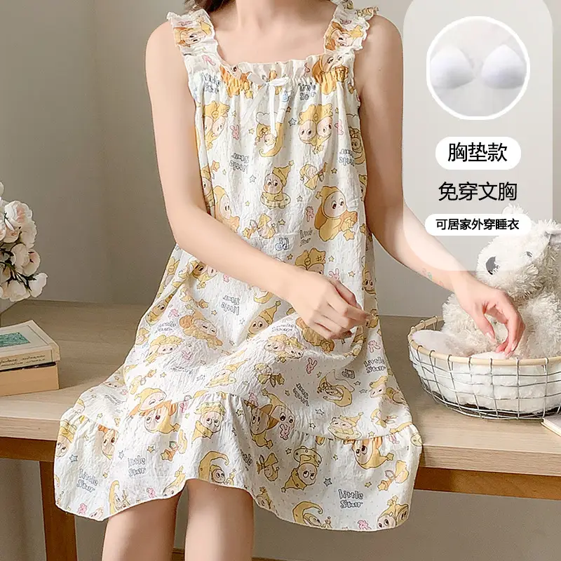 Nightgown for Women Summer Suspender New Style Princess Style Accessible Luxury Pure Desire Sweet Lace with Breast Pad Simple Home Wear 106