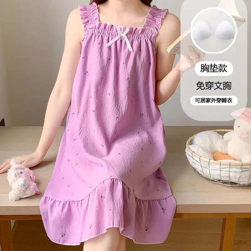 Nightgown for Women Summer Suspender New Style Princess Style Accessible Luxury Pure Desire Sweet Lace with Breast Pad Simple Home Wear 106