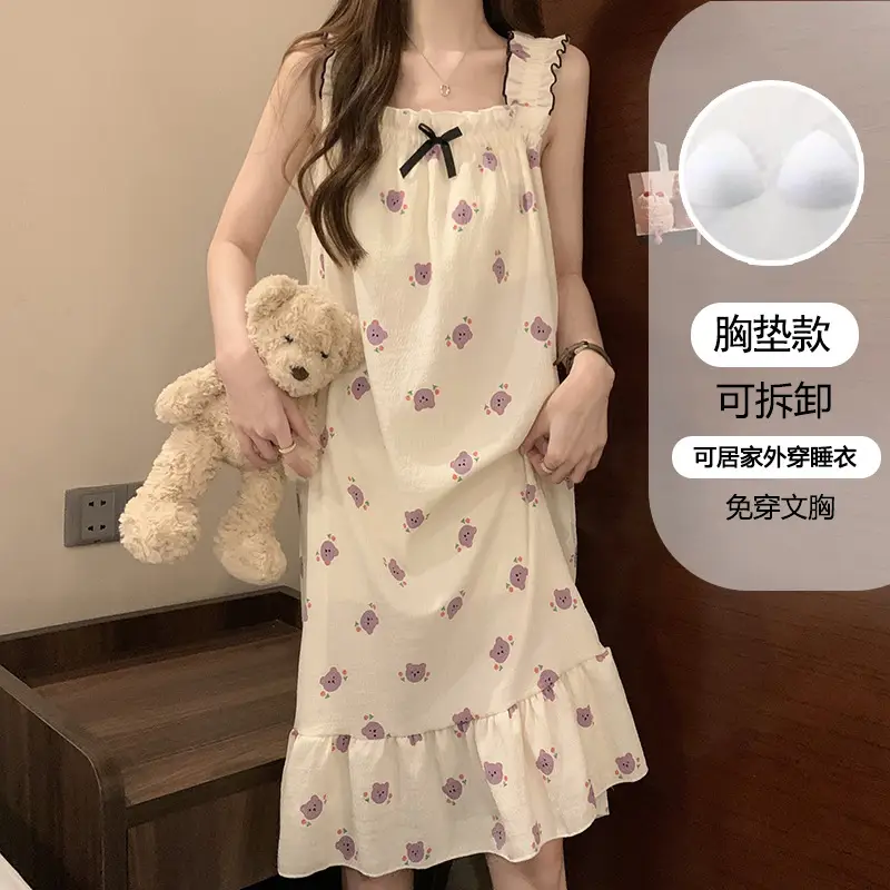 Nightgown for Women Summer Suspender New Style Princess Style Accessible Luxury Pure Desire Sweet Lace with Breast Pad Simple Home Wear 106