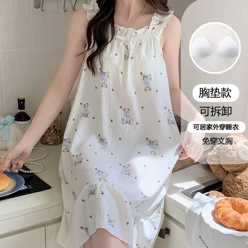 Nightgown for Women Summer Suspender New Style Princess Style Accessible Luxury Pure Desire Sweet Lace with Breast Pad Simple Home Wear 106