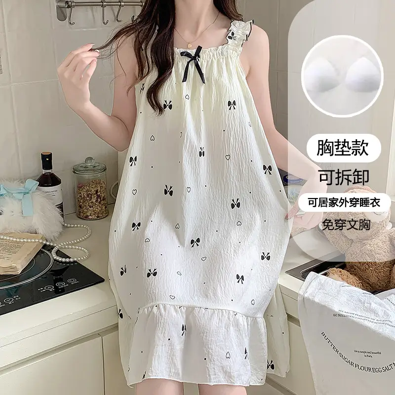 Nightgown for Women Summer Suspender New Style Princess Style Accessible Luxury Pure Desire Sweet Lace with Breast Pad Simple Home Wear 106