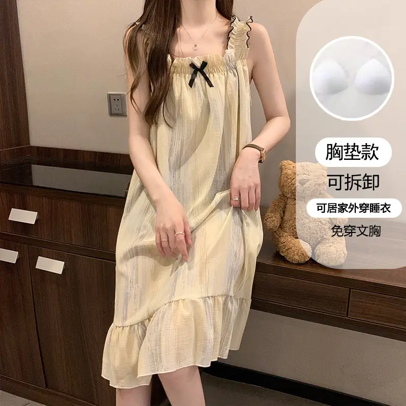 Nightgown for Women Summer Suspender New Style Princess Style Accessible Luxury Pure Desire Sweet Lace with Breast Pad Simple Home Wear 106