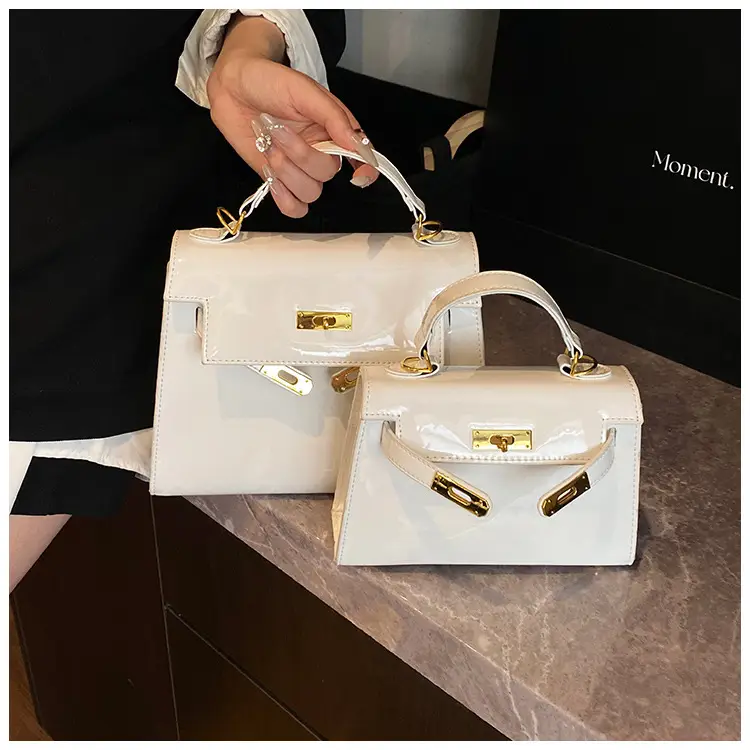 Women's Cream Leather Handbag Set with Lock Buckle 2026 — feature 25