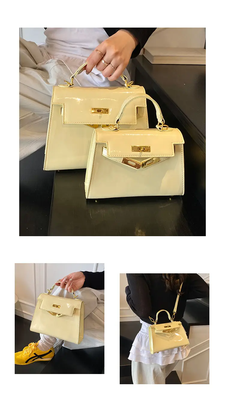 Women's Cream Leather Handbag Set with Lock Buckle 2026 — feature 9
