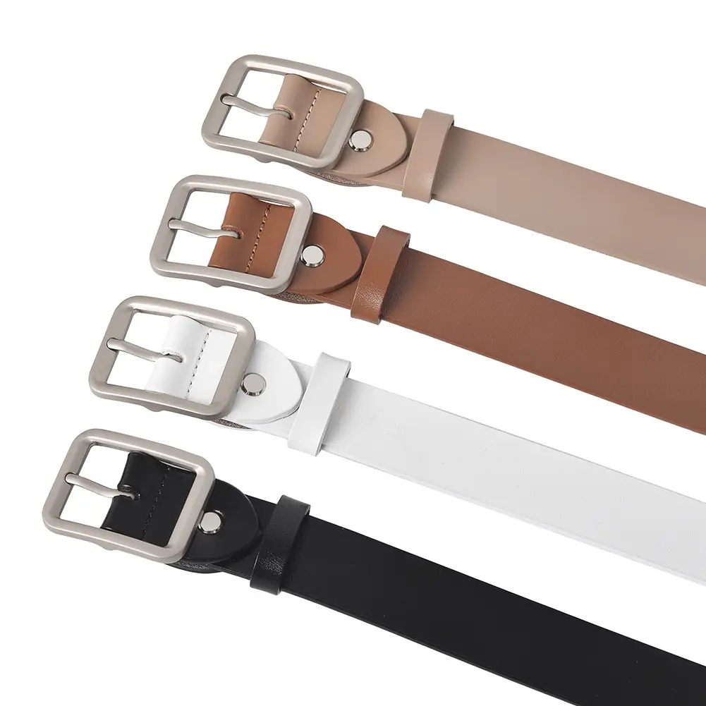 Square Buckle Women's Belt Genuine Leather Black Brown - Image 6