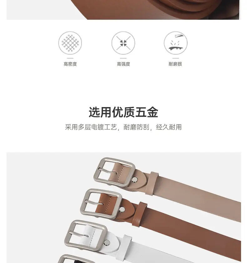 Square Buckle Women's Belt Genuine Leather Black Brown — feature 6