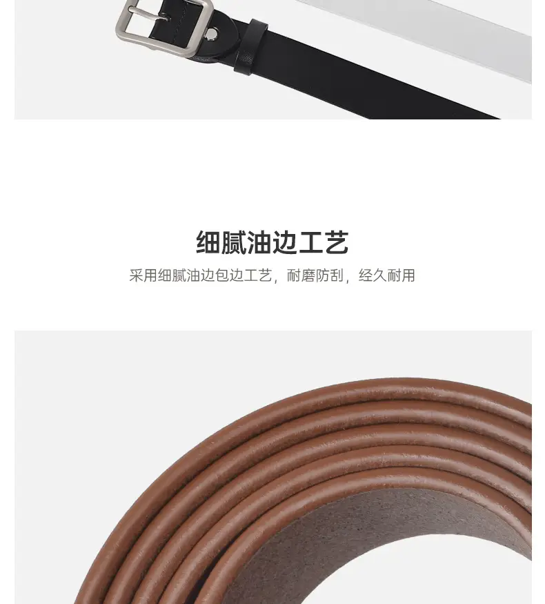 Square Buckle Women's Belt Genuine Leather Black Brown — feature 7