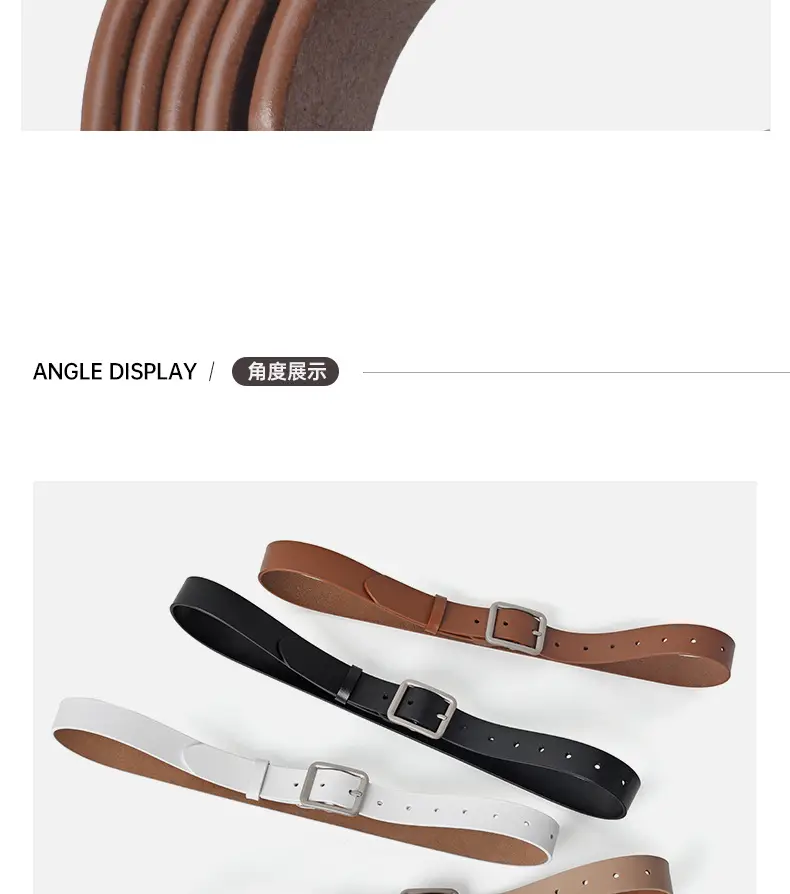 Square Buckle Women's Belt Genuine Leather Black Brown — feature 8