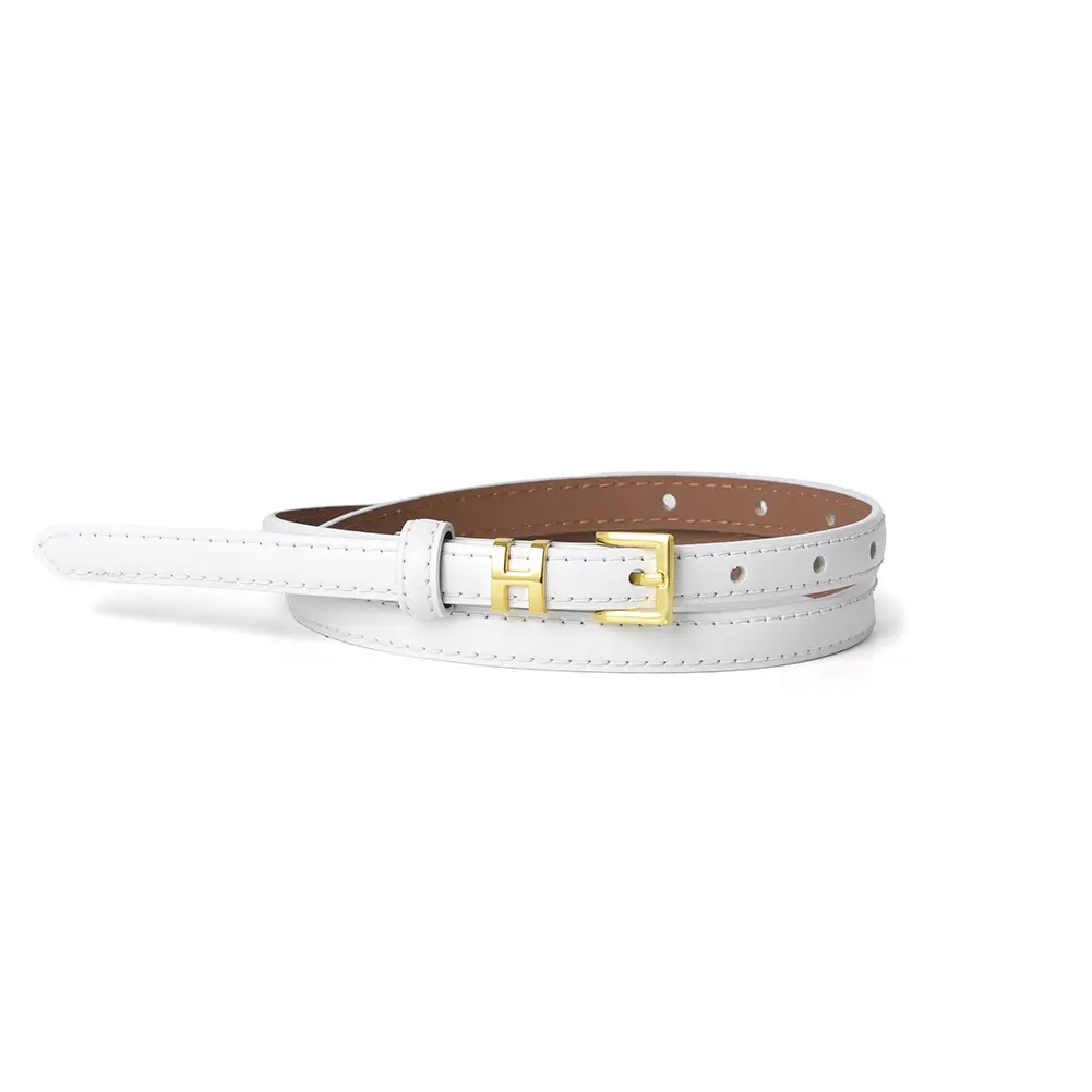 White Genuine Leather Thin Belt for Women - Image 10