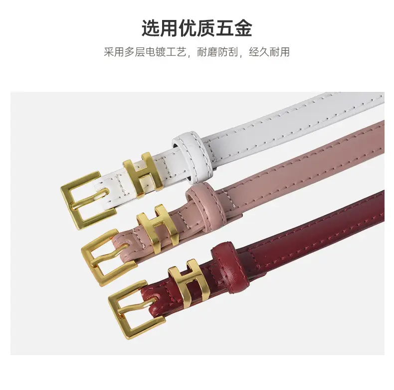 White Genuine Leather Thin Belt for Women — feature 5