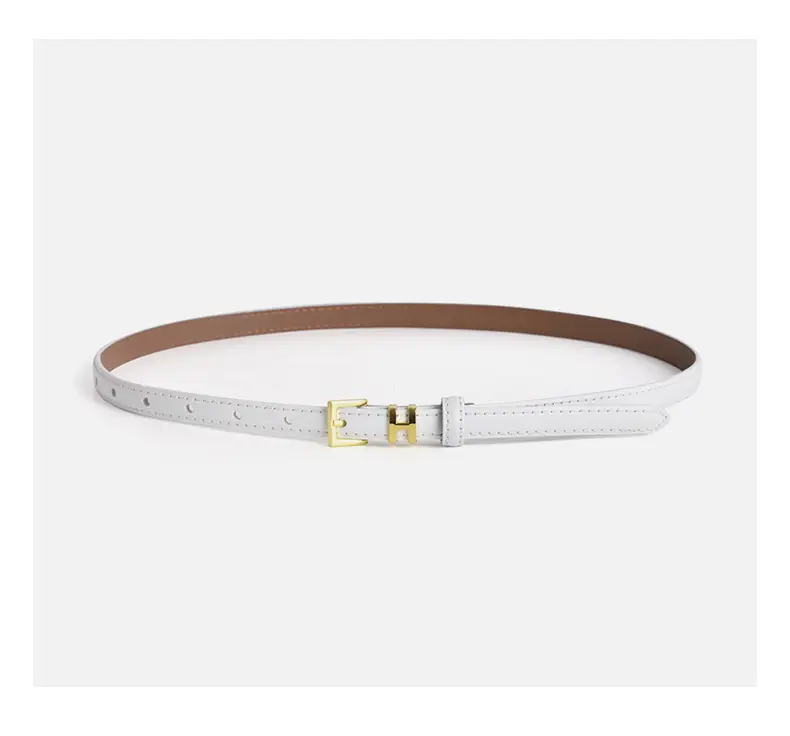 White Genuine Leather Thin Belt for Women — feature 9