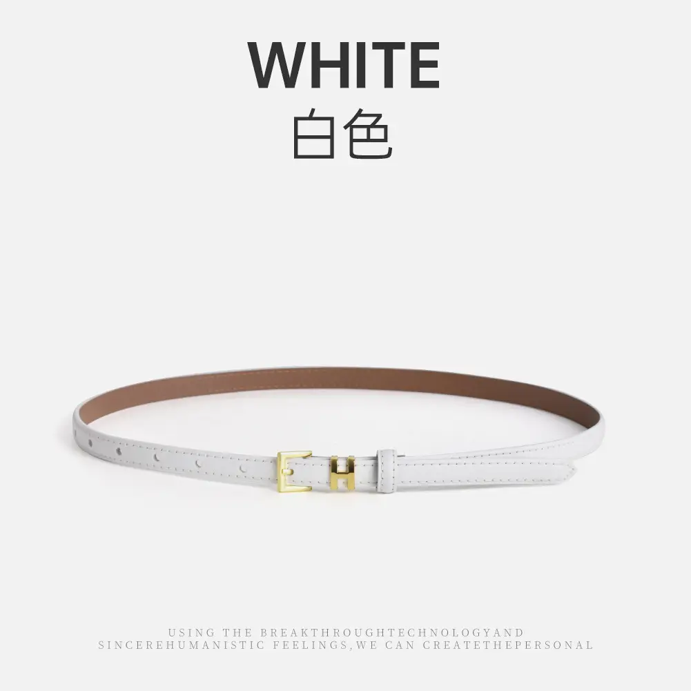 White Genuine Leather Thin Belt for Women - Image 4