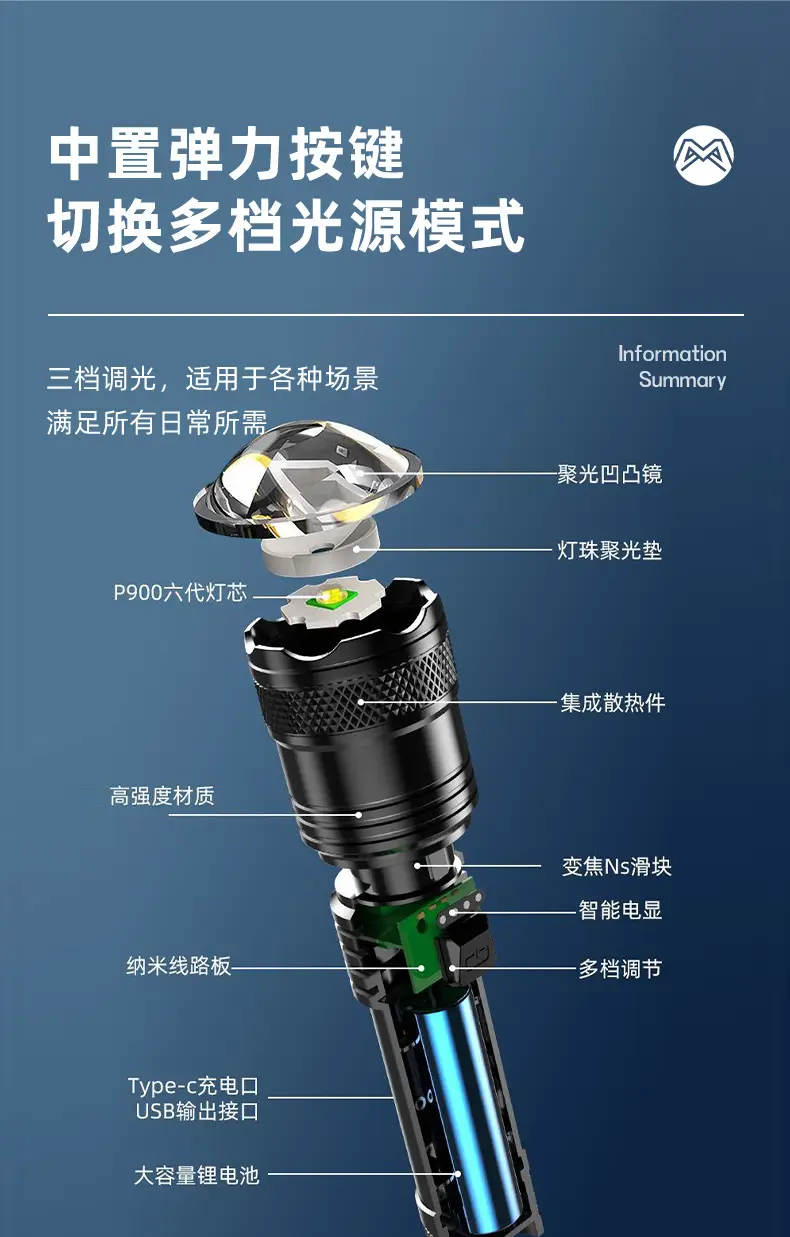 户外强光手电筒 LED 4900N 伸缩变焦 — feature 7