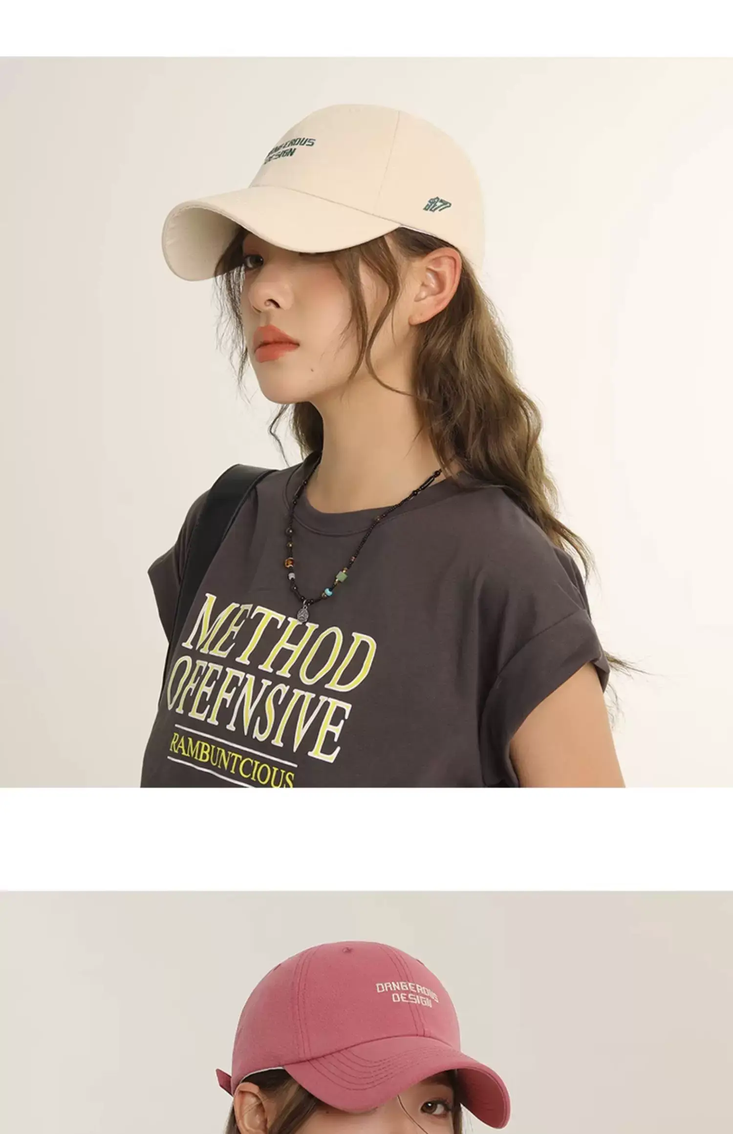 Women Japanese Design Cap Raspberry Red Wide Brim — feature 10