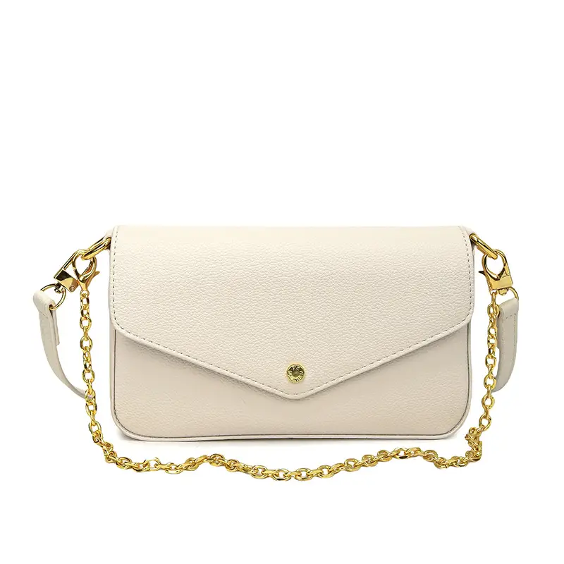 Women's Black Leather Crossbody Bag with Gold Chain
