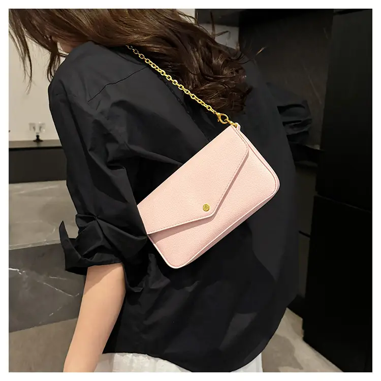 Women's Black Leather Crossbody Bag with Gold Chain — feature 15