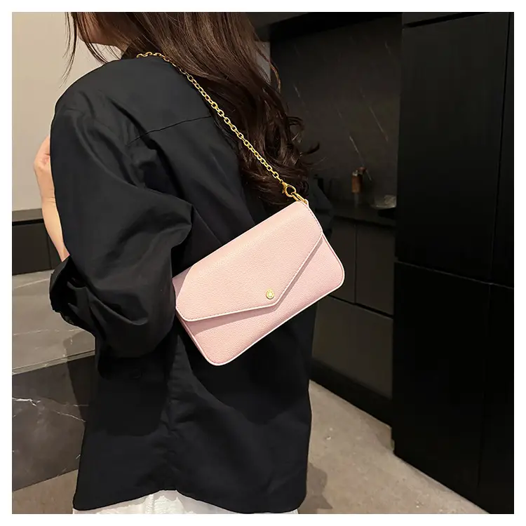 Women's Black Leather Crossbody Bag with Gold Chain — feature 16