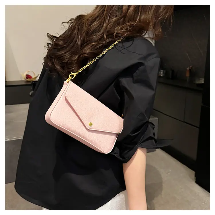Women's Black Leather Crossbody Bag with Gold Chain — feature 17