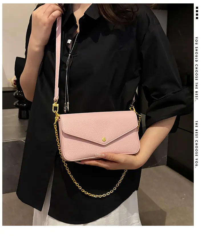 Women's Black Leather Crossbody Bag with Gold Chain — feature 3