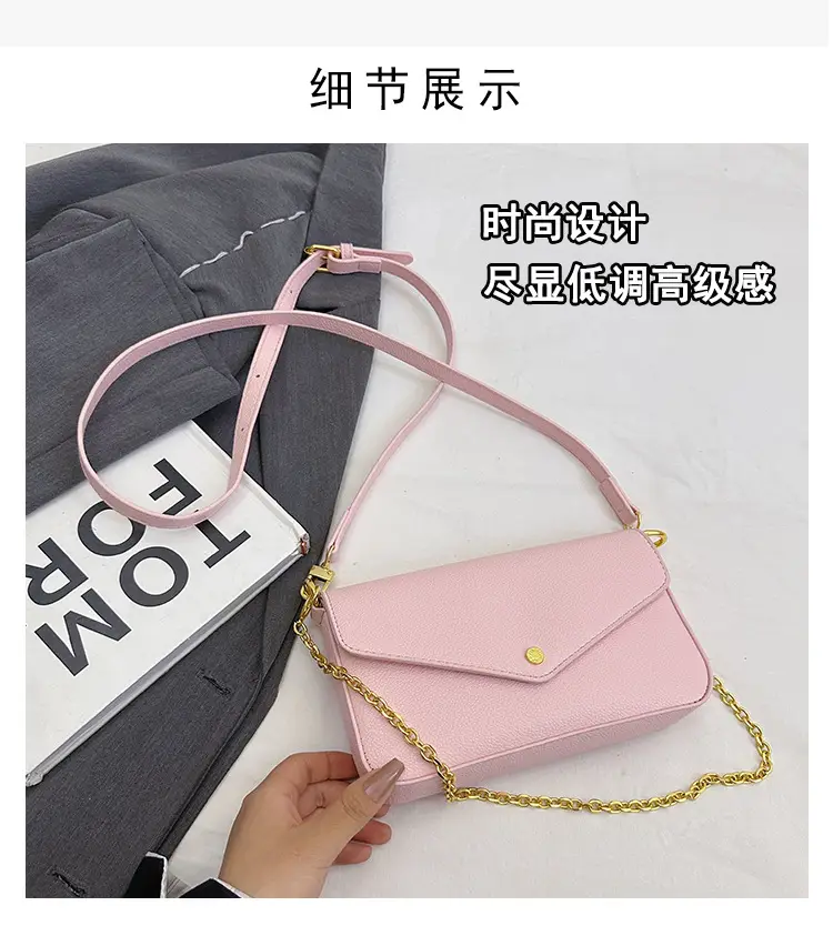 Women's Black Leather Crossbody Bag with Gold Chain — feature 6
