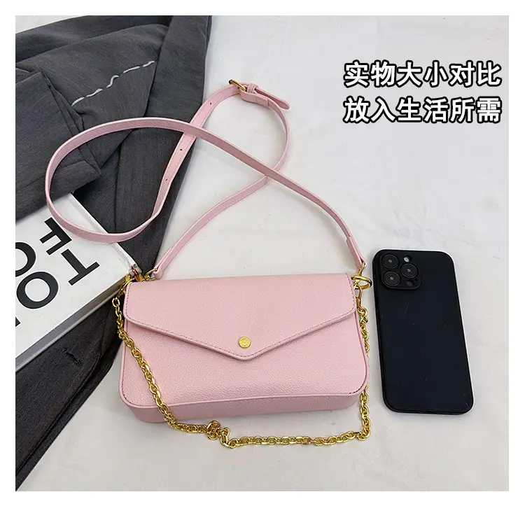 Women's Black Leather Crossbody Bag with Gold Chain — feature 8