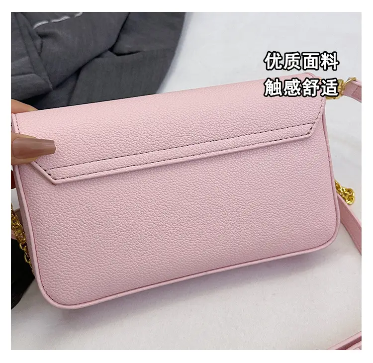 Women's Black Leather Crossbody Bag with Gold Chain — feature 9