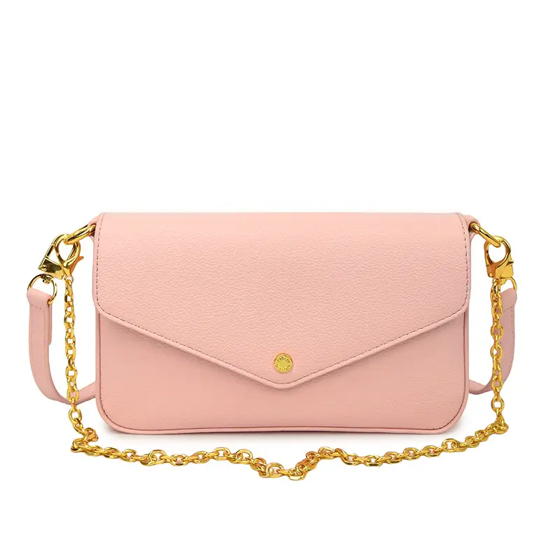 Women's Black Leather Crossbody Bag with Gold Chain