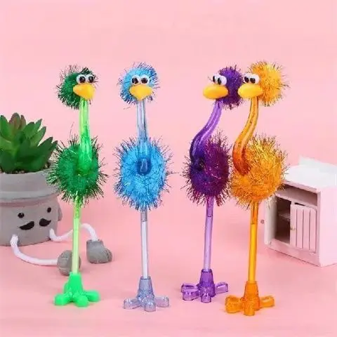 Plush Ballpoint Pen Gift Children's Gift Colorful Ostrich Ballpoint Pen Wholesale Student Creative Decompression Ornaments Wholesale