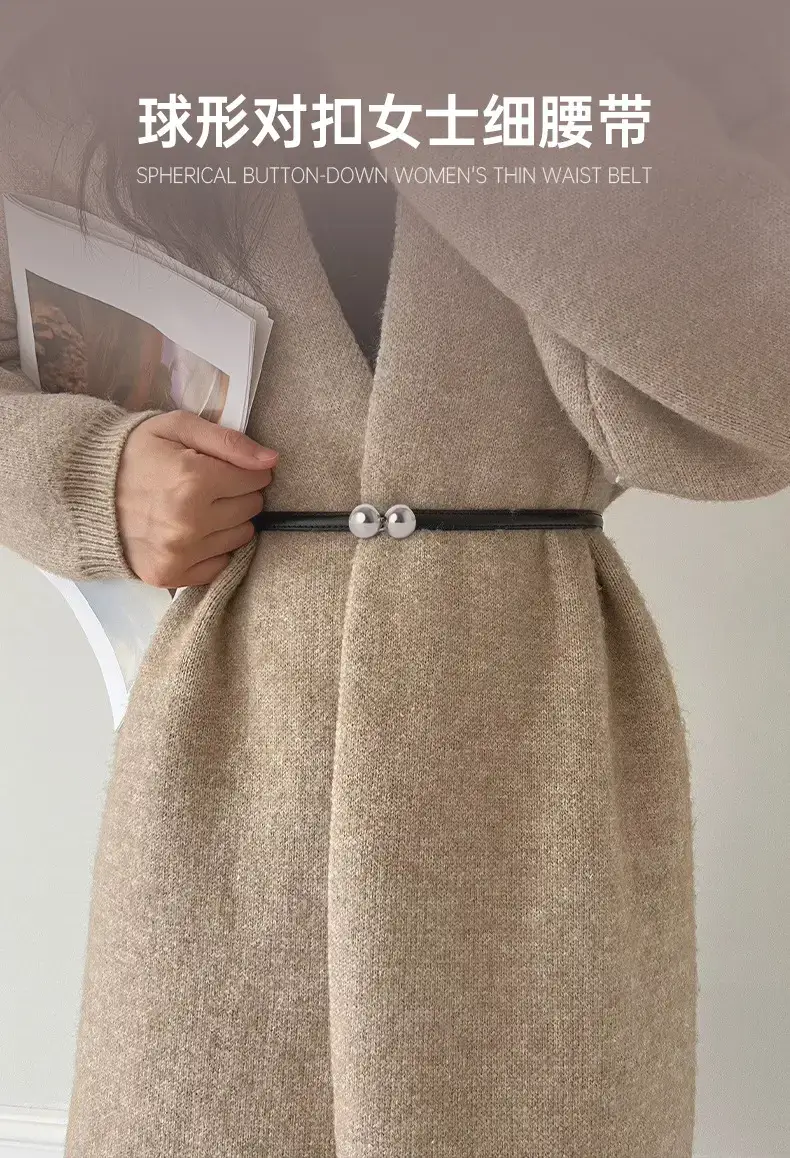 Women's Adjustable Spherical Buckle Belt Brown — feature 1