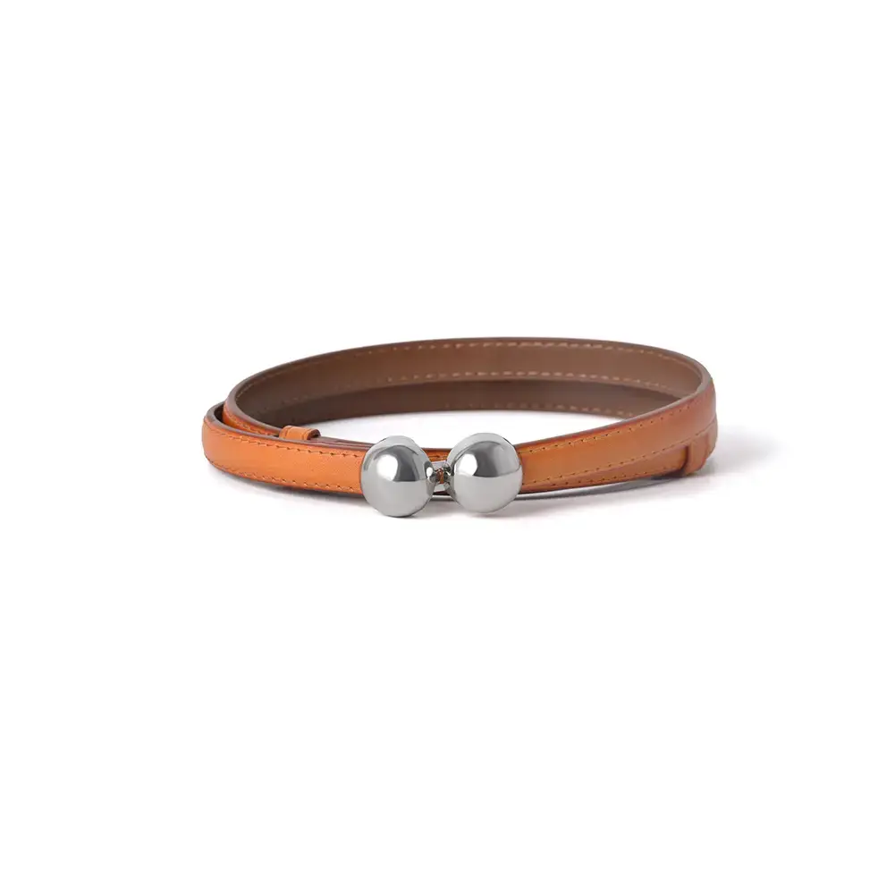 Women's Adjustable Spherical Buckle Belt Brown - Image 2