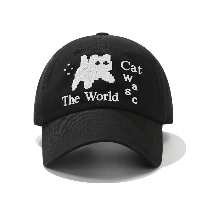 Women Cat Embroidered Cap Black Large — feature 12