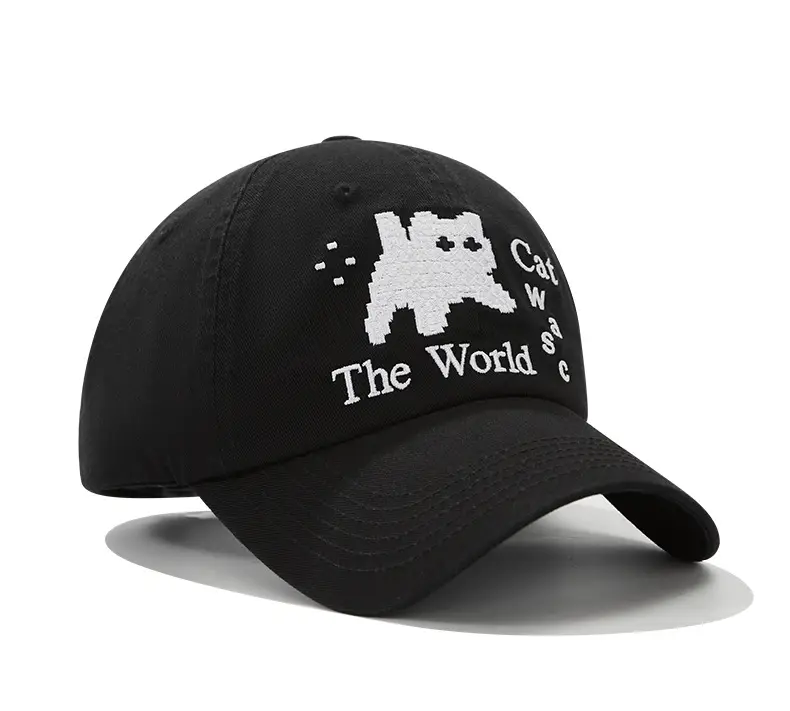 Women Cat Embroidered Cap Black Large — feature 14