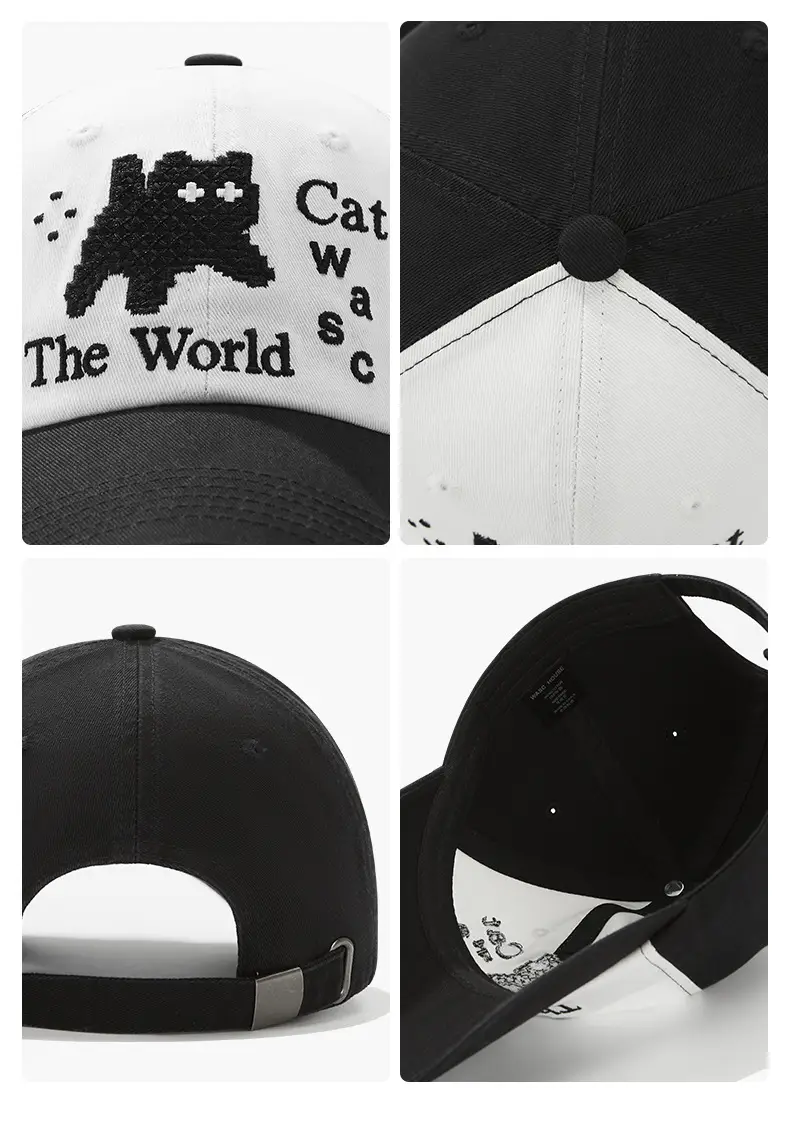 Women Cat Embroidered Cap Black Large — feature 5