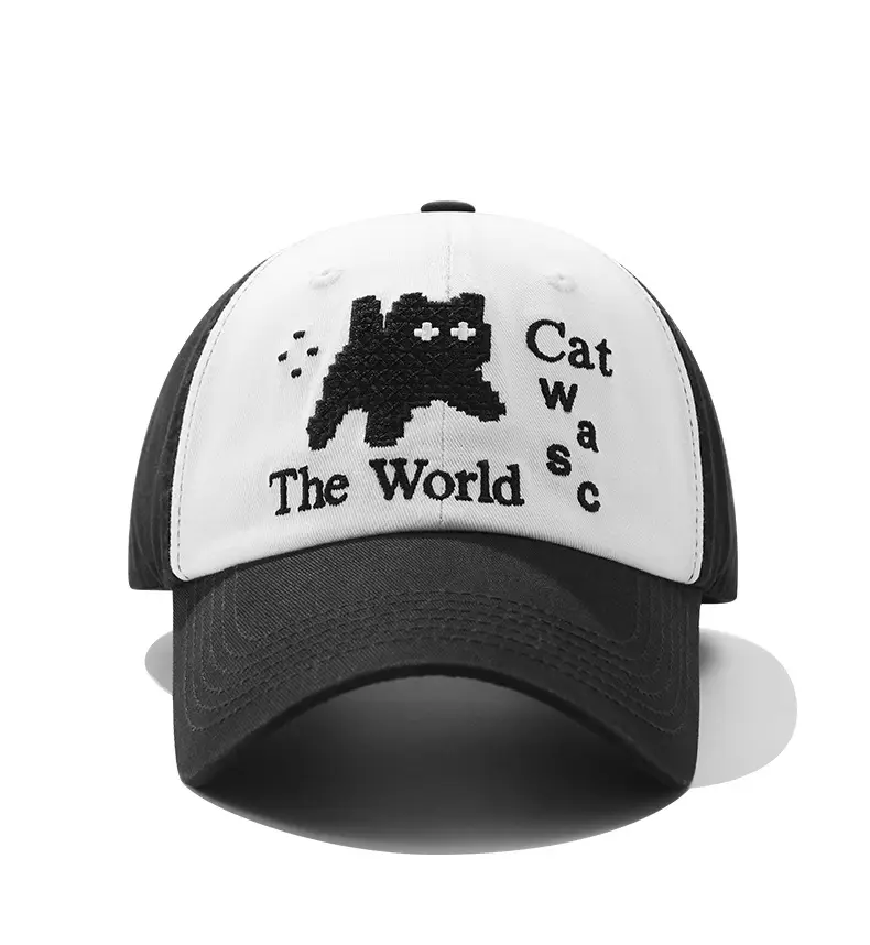 Women Cat Embroidered Cap Black Large — feature 7