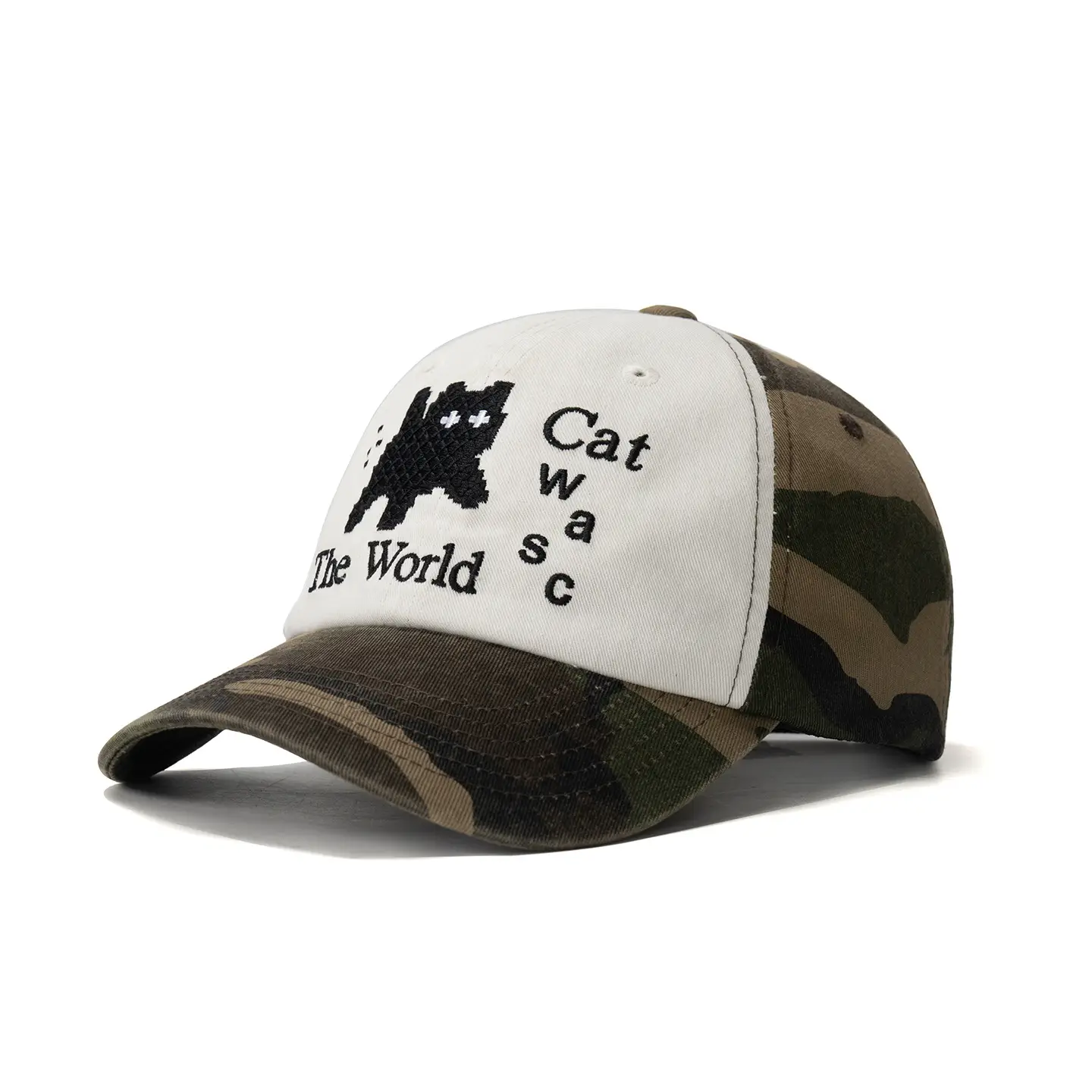 Women Cat Embroidered Cap Black Large - Image 3